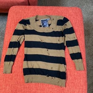 L.A.M.B Gwen Wool Striped Distressed Punk Rock Sweater